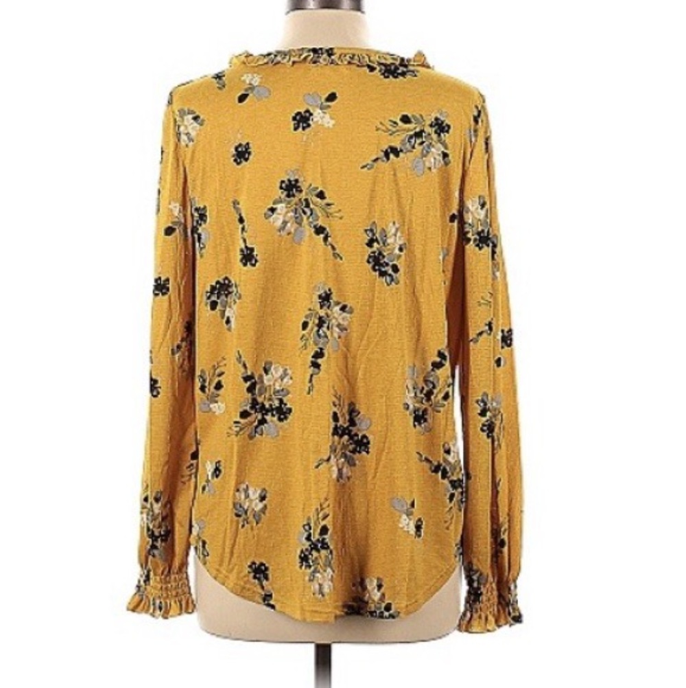 Melloday Yellow Floral Long Sleeve V-neck Blouse - Picture 2 of 4